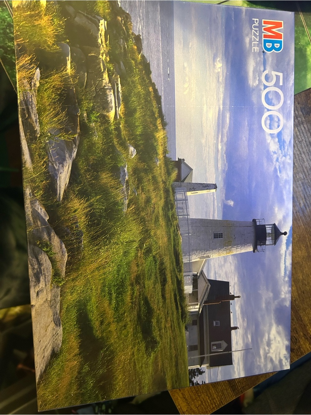 New sealed box MB 500-Piece Lighthouse Puzzle - Green and Blue Scenic Jigsaw